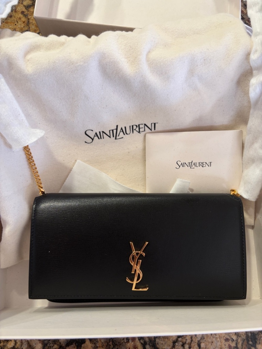 Saint Laurent Black Leather Crossbody Wallet with Gold YSL Logo- BRAND NEW - Picture 3 of 4